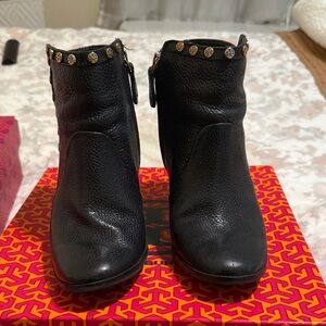 Tory Burch Black Ankle Boots with Stud Accents
